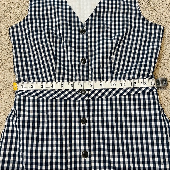 J. Crew Cotton Navy & White Gingham-Print V-Neck Button-Front Dress. Size 2. - Picture 11 of 13
